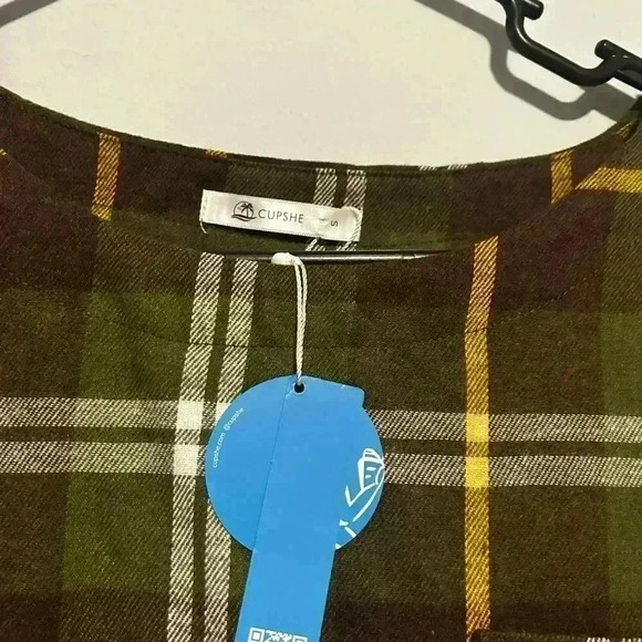 NWT CUPSHE Moriah Gingham Curved Hem Short Dress Size S Flannel Green - Picture 4 of 6